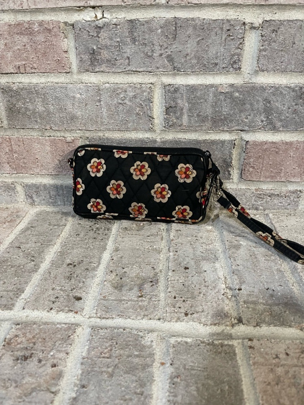 Vera Bradley Black Quilted Floral Wristlet with Red and Cream Accents - Picture 3 of 8